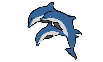 three jumping dolphins