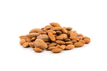 Almonds on a white background