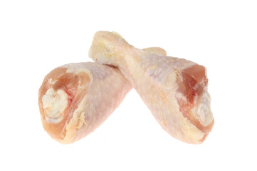Two raw chicken drumsticks