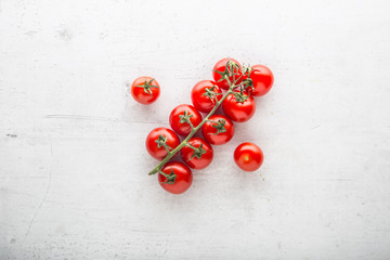 Top of view  fresh tomatoes on white concrete background