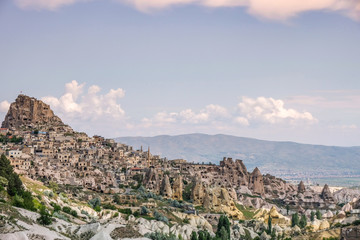 Fototapeta na wymiar Goreme in Cappadocia Turkey, Panoramic or panorama photo of Uchisar, Nevsehir