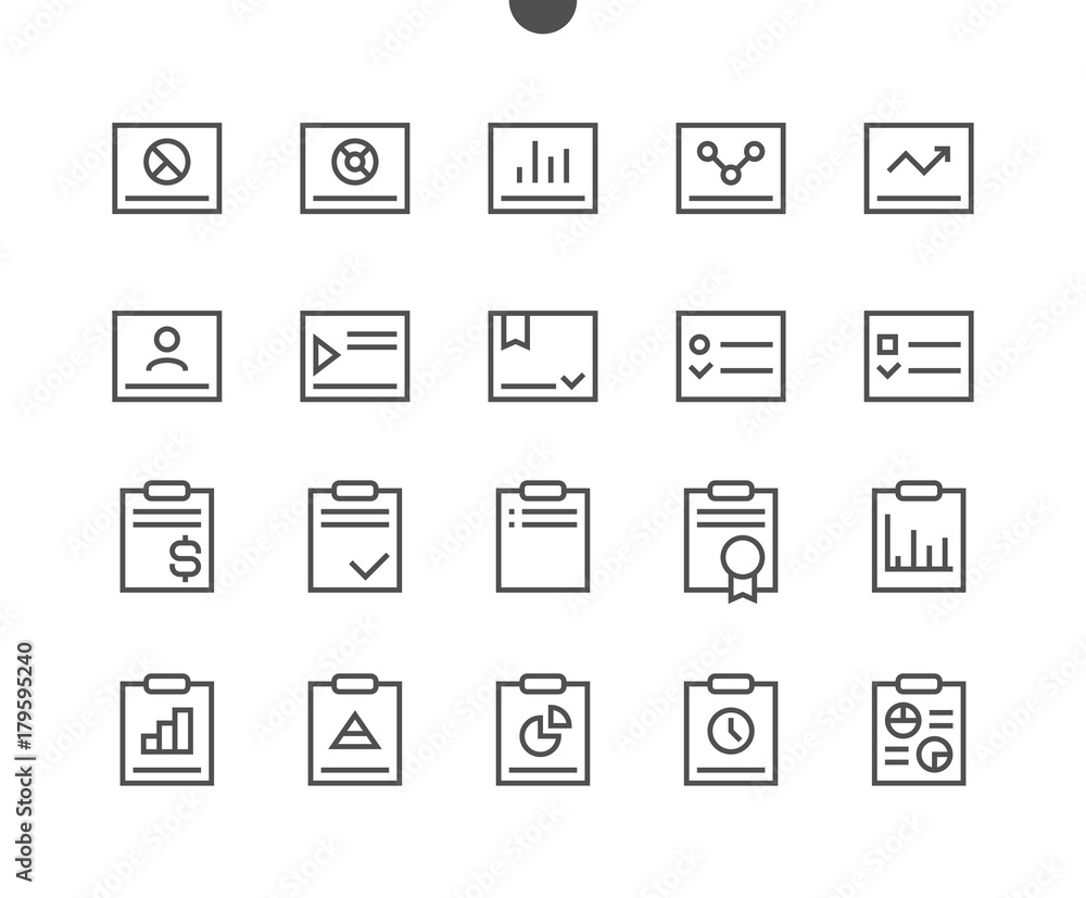 Poster report ui pixel perfect well-crafted vector thin line icons 48x48 ready for 24x24 grid for web graph