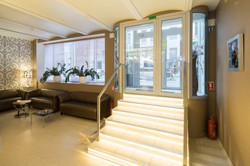 Entrance in SPA saloon. stairs, steps.