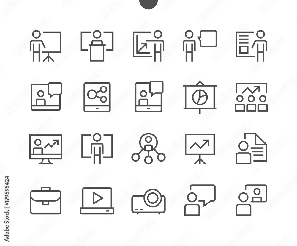 Poster business presentation outlined pixel perfect well-crafted vector thin line icons 48x48 ready for 24x