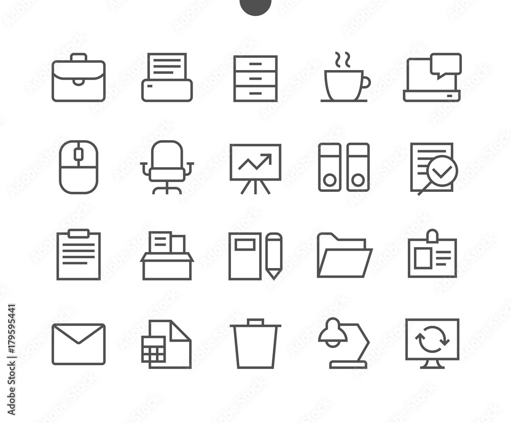 Poster office outlined pixel perfect well-crafted vector thin line icons 48x48 ready for 24x24 grid for web