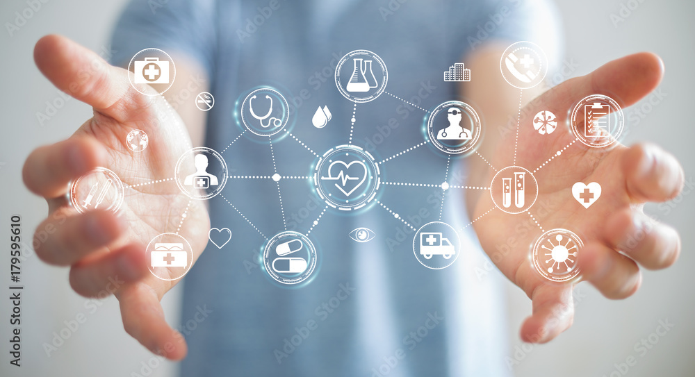 Aufkleber businessman using digital medical interface 3d rendering