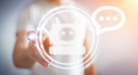 Businessman chatting with chatbot application 3D rendering