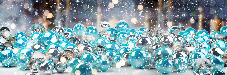 Naklejka premium Blue and white christmas baubles 3D rendering