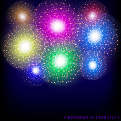 Brightly Colorful Fireworks. Vector illustration .