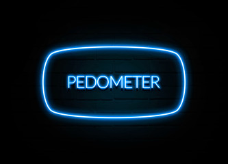 Pedometer  - colorful Neon Sign on brickwall