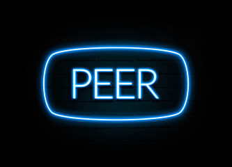 Peer  - colorful Neon Sign on brickwall