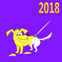 Brush is painting the dog in yellow as a symbol of 2018