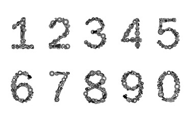 Hand tools numbers. Vector illustration