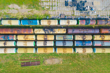 Old railway tank cars, top view
