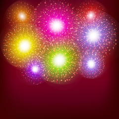 Brightly Colorful Fireworks. Red illustration .