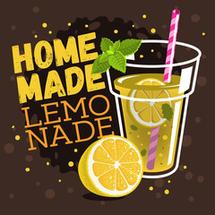 Glass Filled Up With Homemade Lemonade With A Branch Of Mint, Sl