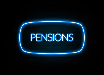 Pensions  - colorful Neon Sign on brickwall