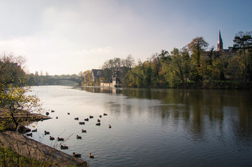 Fototapeta premium Idyllic view of Halle (Saale), Germany on a sunny day in Autumn