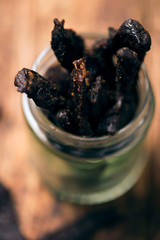 Smoked beef jerky on on a table