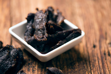 Smoked beef jerky on on a table