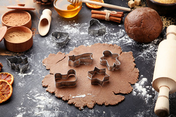 Baking christmas cookies on wooden table