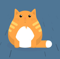 Cute sitting cat. White cat with stains. Flat vector illustration