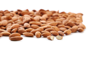 Almonds on a white background