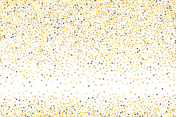 Background with Golden glitter, confetti with black dust, grains. Gold polka dots, circles, round Bright festive, festival pattern