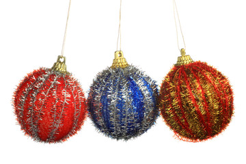 Red and Blue Christmas Tree Ornament, ball, decorations. Isolated white background.