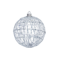 Christmas toy for the Christmas tree and new year, beautiful silver sparkly ball isolated on the white background