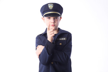Young boy in policeman costume.