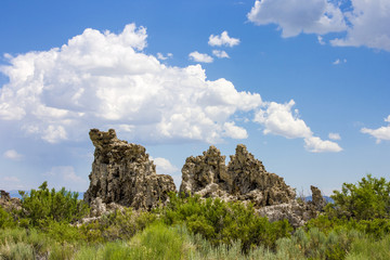 Mono Lake, a large, shallow saline soda lake in Mono County, California, with tufa rock formations