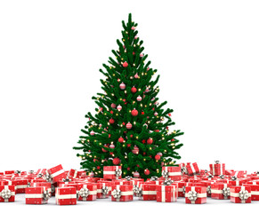Christmas tree with gift boxes isolated on white background