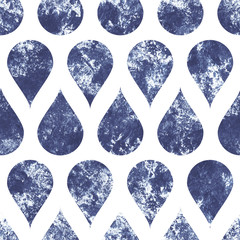 Acrylic seamless pattern with abstract elements. Blue elements with acrylic texture on white background. Hand drawn seamless pattern isolated on white background.