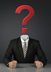 Businessman without head with question mark