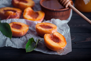 Ripe peach on the table