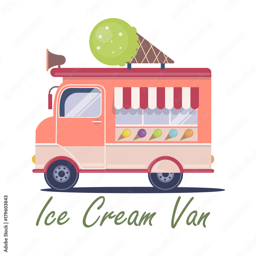 Wall mural flat ice cream van illustration