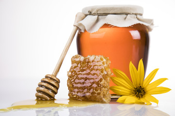 Jar of liquid honey