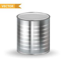 Realistic Metallic Tin Cans. 3d Tins containers. Isolated on white background. Mock-up  design for your product packing Canned Food. Vector illustration