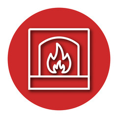 Line icon of fireplace with shadow. EPS 10