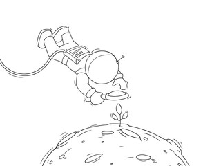 Sketch of astronaut with loupe.