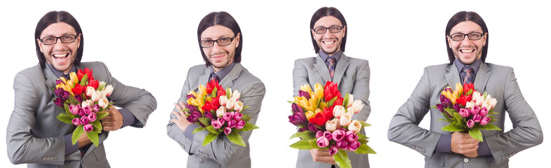 Man with flowers isolated on the white