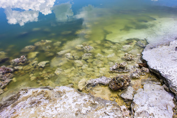 Mono Lake, a large, shallow saline soda lake in Mono County, California, with tufa rock formations