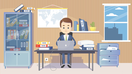 Business man manager in a suit working at his office desk