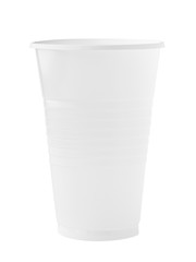 Disposable white plastic cup, clipping path, isolated on white background