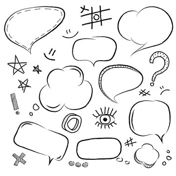 Hand drawn vector sketch speech bubbles set