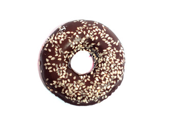 Chocolate donut on white background