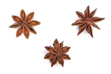 Star anise isolated on white background. Top view