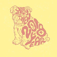 Year of the Dog 2018. Happy new Year. Hand drawn vintage vector.