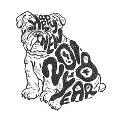 Year of the Dog 2018. Happy new Year. Hand drawn vintage vector.